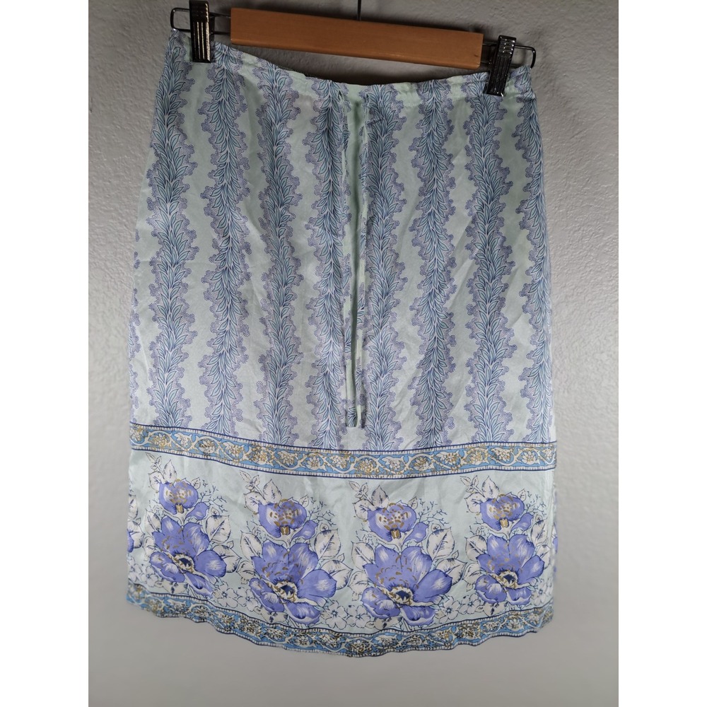 Esprit Silk Skirt Mint Green Purple Floral Border Print Size 1/2 5632185